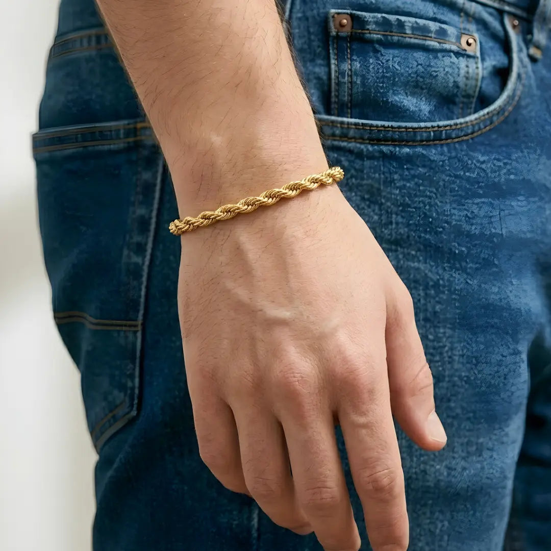 18K Gold Filled Rope Chain Bracelet – Classic Twisted Gold Wrist Bracelet for Men & Women